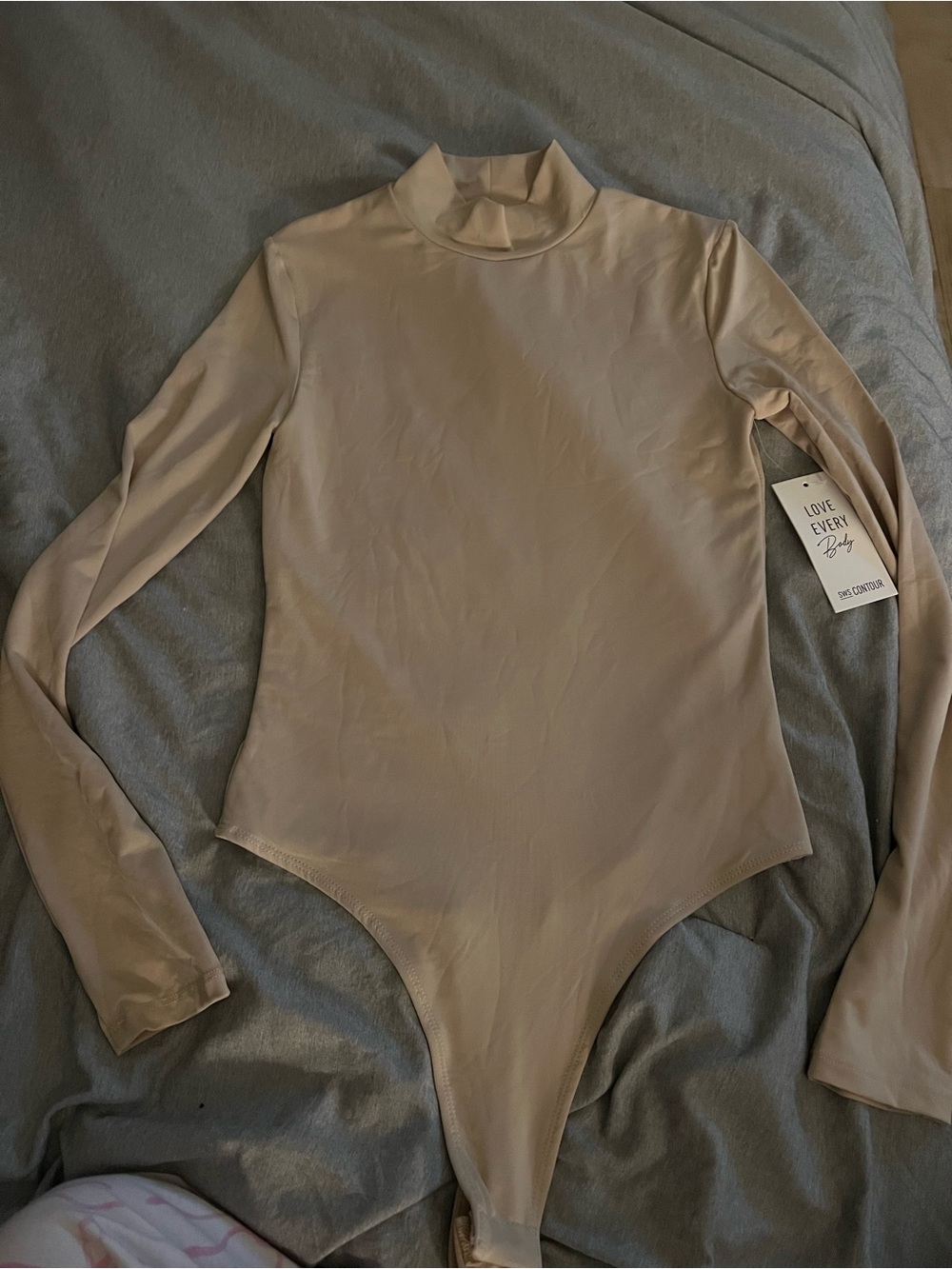 Urban Outfitters Beige Long Sleeve Mock Neck Bodysuit
